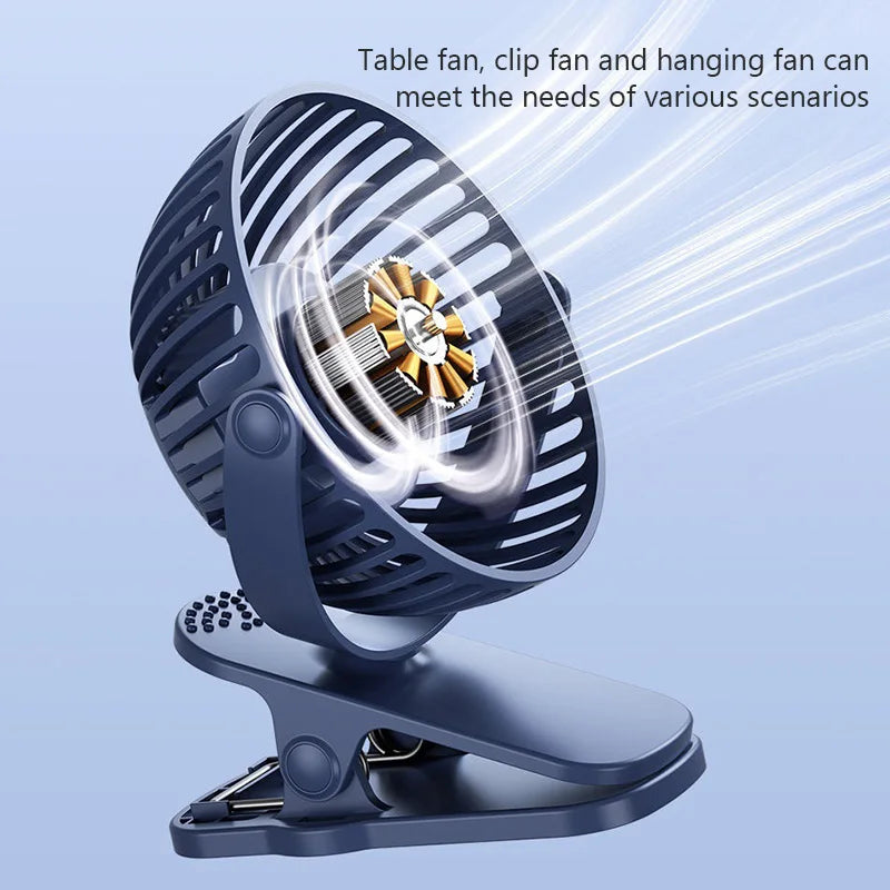 USB Clip-On Desk Fan 3-Speed Quiet Cooling Fan