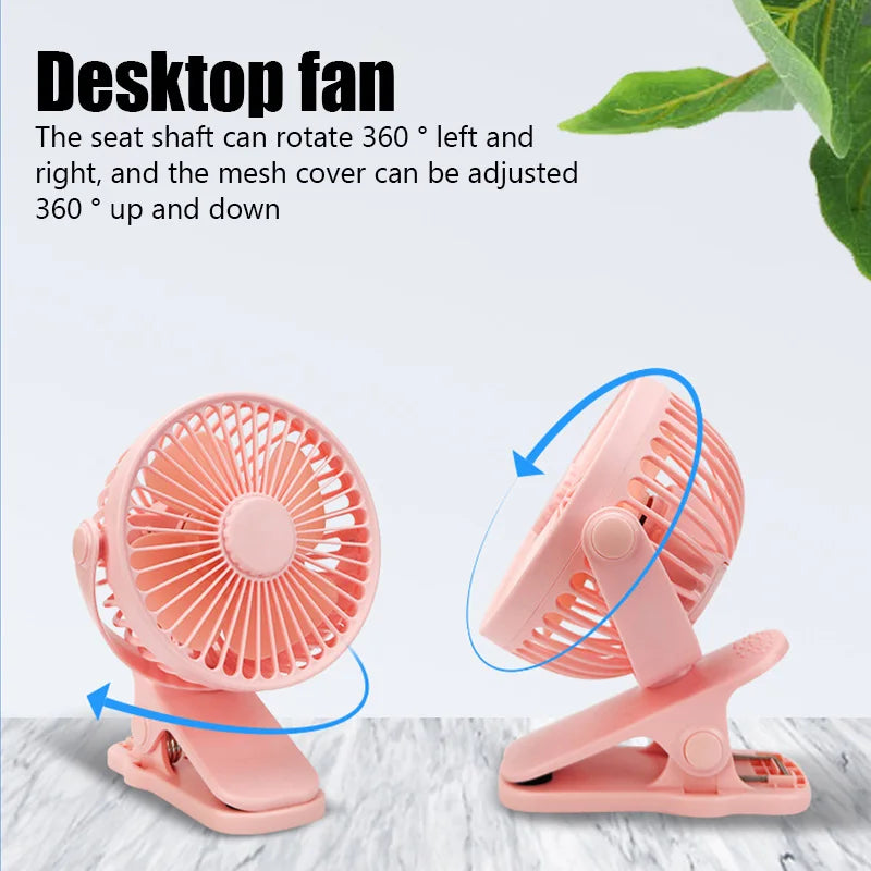 USB Clip-On Desk Fan 3-Speed Quiet Cooling Fan